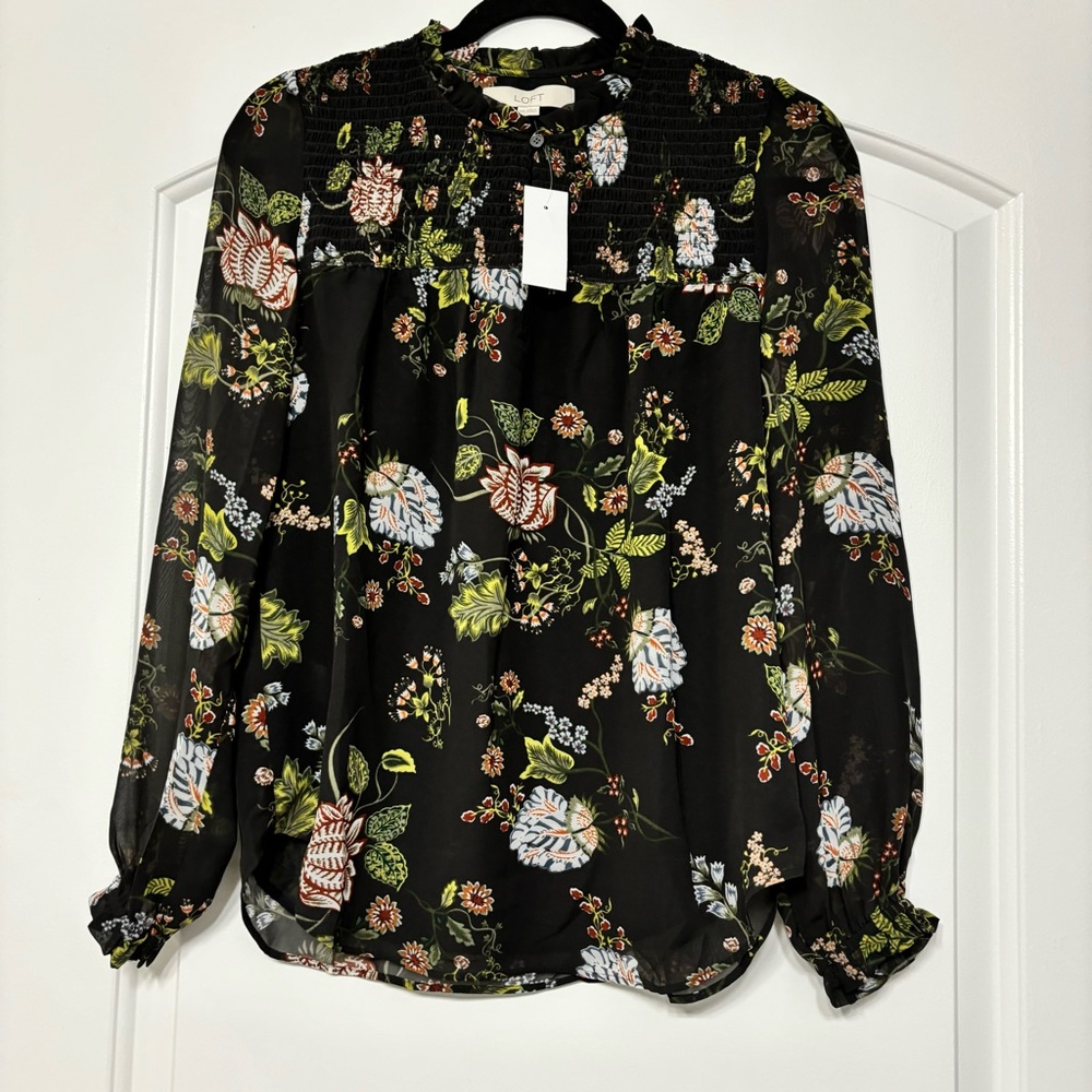 Loft black floral blouse